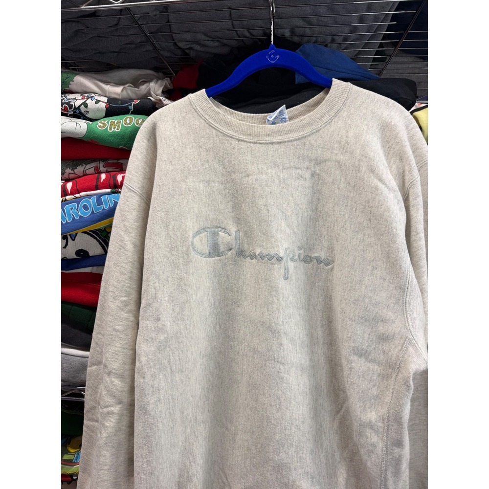 Champion Reverse Weave Sweatshirt Mens XL Oatmeal Grey Embroidered Script Logo
